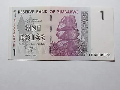 Old Zimbabwe Paper Money Currency - #65 2007 $1 Water Buffalo Crisp Uncirculated • $1.67