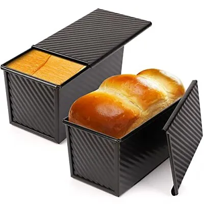 Pullman Loaf Pan 2 Pack 1 Lb Non-Stick Black Bread Pan With Lid Carbon Steel. • $31.31