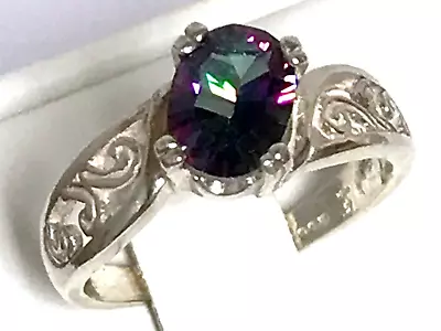 Purple Green Mystic Topaz Size 6.5 Ring 925 Sterling Silver Filigree USA Made • $59