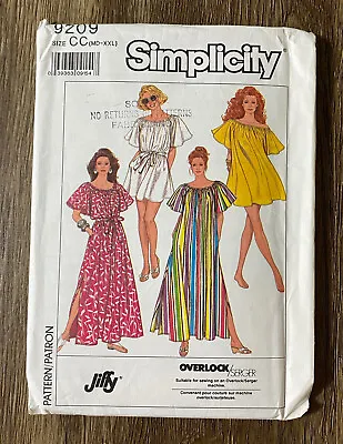 80s MuuMuu Cover Up Dress 2 Lengths Size M Bust 36-38 Simplicity 9209 • $11.99