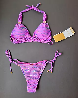 New VIX Paula Hermanny Pink Purple Multicolor Bikini Bathing Suit Size M • $62