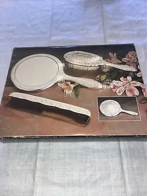 Vintage Silver Plate 3 Piece Vanity Mirror Brush Tortoise Comb Set New In Box (H • $29.99