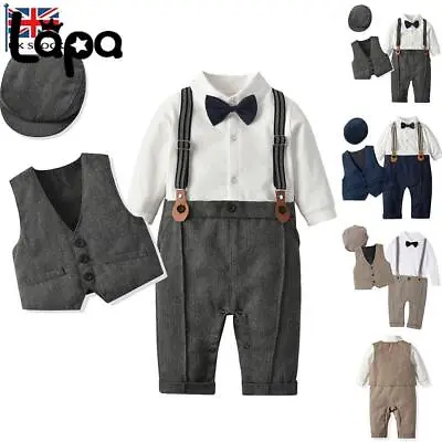 Kids Baby Boys Wedding Party Tuxedo Suit Set  Toddler Coat+Pant+Hat Gift Outfits • £3.89