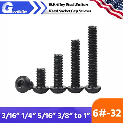 #6-32 Button Head Socket Cap Screws10.9 Alloy Steel/ Black Oxide SAE 3/16 To 1  • $5.54