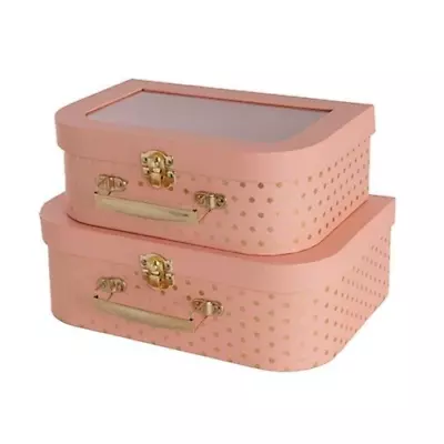 NESTING SUITCASES Mini Pink Gold Set Of 2 Kids Suitcase Gift Box Toy Storage • $55