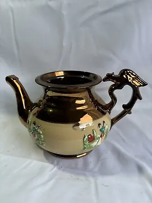 Vintage Japanese Copper Ceramic Teapot With Japanese Design & Eagle Handle • £2.49