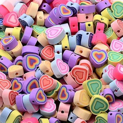 £2.99 • Buy Heart Shape Polymer Clay Beads 20pcs Bright Loose ~10mm Charm Jewellery Mix