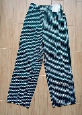 Marimekko Uniqlo Women’s Green Striped Straight-Leg Trousers XS UK 6-8 NEW • £34.99