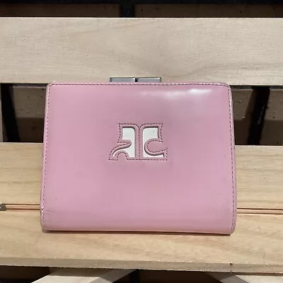 Vintage Courreges Big Logo Folded Clasp Wallet Purse Pink Leather Woman Japan • $100
