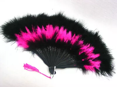 Victorian Edwardian Regency Style Black And PInk Marabou Feather Fan • $10