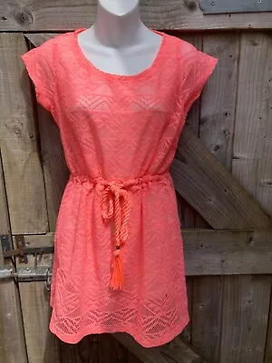 Ocean Club Neon Coral Beach/pool Cover Up - Drawstring/tassel Waist Uk 10/12 • £5.75