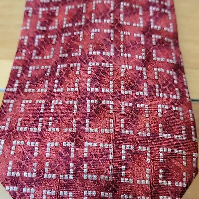 Ermenegildo Zegna VTG Red Necktie Unique Partial Gold Square Geo Luxury Silk • $29.99