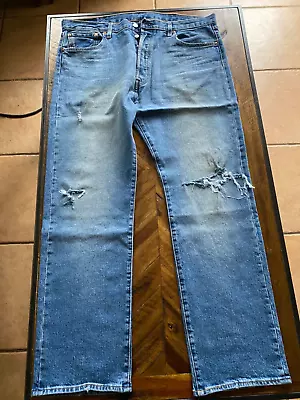 Levis 501 Distressed Blue Jeans. 38/32 • $20
