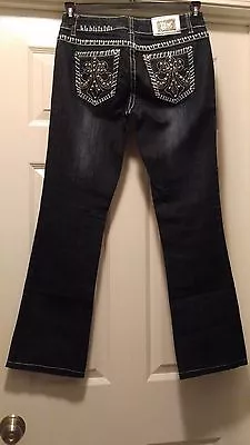 Miss Chic Womens Dark Blue Thick Stitch Bling Bootcut Jeans MC1518C Sz 7 29x29 • $24.95