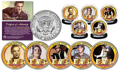 ELVIS PRESLEY - LIFE & TIMES Of ELVIS JFK Half Dollar U.S. 5-Coin Set  LICENSED • $29.95