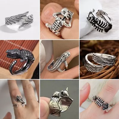 Halloween Retro Skull Bat Animal Adjustable Ring Women Men Party Jewelry Gifts • $1.61