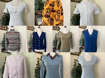 Huge Lot Of Vintage 70s Womens Clothes Tops Sweaters Apron Joanna JC Penny JrHi • $85.47