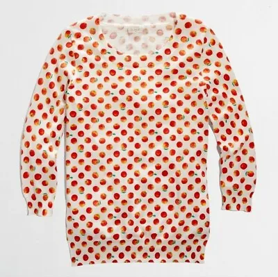J Crew Charley Orange Print Cotton Sweater S Small Fruit Peach 3/4 Sleeve • $19.99