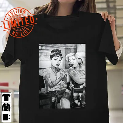 Vintage Audrey Hepburn Tattooing Marilyn Monroe Shirt Black Unisex S-234XL DF370 • $16.95