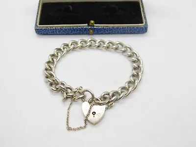 Sterling Silver Curb Link Charm Bracelet Heart Lock Clasp Vintage 1976 London • £45