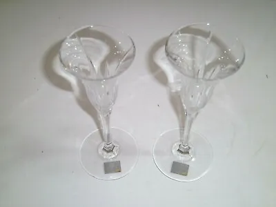 MIKASA Fluted Crystal 7.75  Candle Stick Holders W/Stickers | Yugoslavia | VTG • $13.93