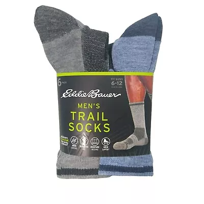 Eddie Bauer Trail Socks Mens 6-12 Moisture Wicking 6 Pairs Arch Support Seamless • $32