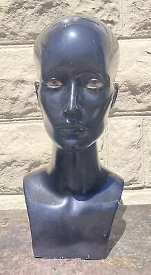 Vintage Plaster Male Black Mannequin Head Neck GW16 Mid-late 20th Cen. 17” • $149.99