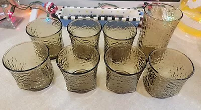 Lot Of 8 Mid Century Modern Brown Textured Glasses Whiskey Anchor Hocking  • $32.99