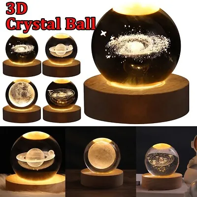 Crystal Ball Night Light With Base LED Table Lamp Lighted Stars Galaxy USB • $21.93