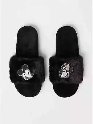 Disney Mickey Minnie Mouse Black Fur Face Logo Pool Sliders UK Size 3-8 Slippers • £14.99