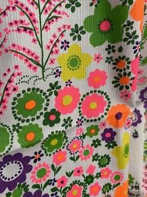 Vintage 70s Flower Power Groovy Green Orange Yellow Purple Floral Fabric 3yd • £39.65