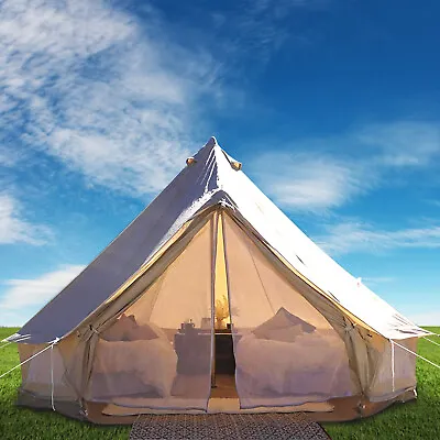VEVOR 6m Bell Tent Canvas Tent Waterproof Outdoor Glamping Tent W/ Stove Hole • £475.19