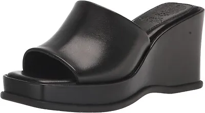 New Vince Camuto Women's Falivda Leather Wedge Sandal Size 6.5 M Black NIB • $45.34