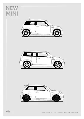 POSTER - MINI EVOLUTION B+W - (A4 A3 A2 Sizes) Car Cooper Clubman Mayf • £7.37