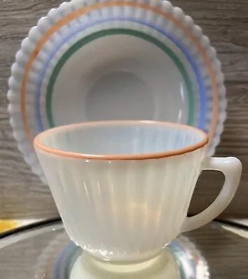 Macbeth Evans Petalware Pastel Stripe Cup & Saucer Set 5.75” Beautiful -vintage • $100