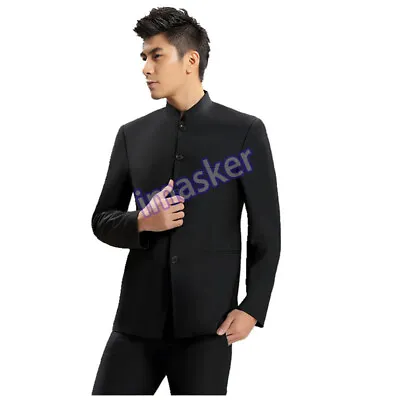  Mens Single Breasted Suit Mao Oriental Style Tunic Jacket Blazer Pants Suit New • $32.99