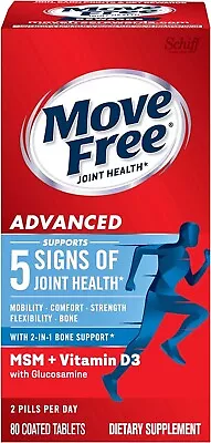 Schiff Move Free Advanced Plus MSM Vitamin D3 ~ 80 Tablets • $39.99