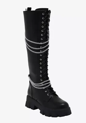 Hot Topic Women’s Black Chains Platform Knee-High Boots Size 6 New • $70