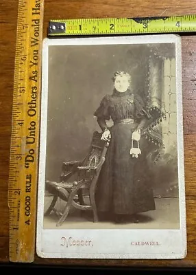 Antique 1880's Black Funeral Dress Ornate Chair CDV Photograph • $13