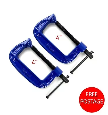 2Pc G Clamp Set 4  (100mm) Heavy Duty Screw G-Clamps For Wood & Metal Work • £12.95