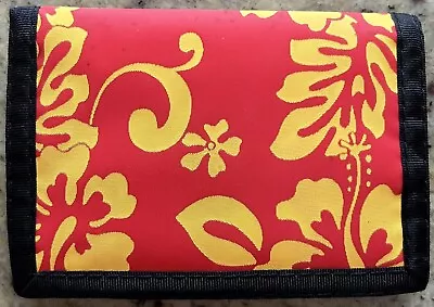 Hawaiian Hibiscus-Design Surfer Tri-Fold Wallet / Royal Red & Gold / New-No Tags • £4.87