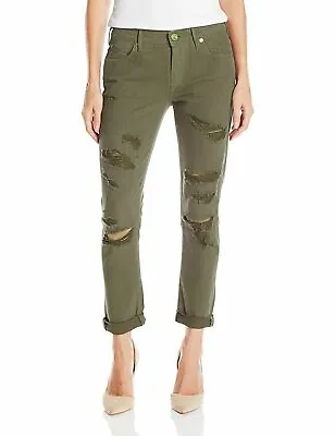 True Religion Women's Audrey Boyfriend Jeans W/ Rips In Olive Drab Destroyed • $59.99