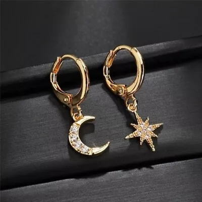 Small Imitated Diamond Star And Moon Asymmetric Dangle Fashion Earrings Women • $5.48