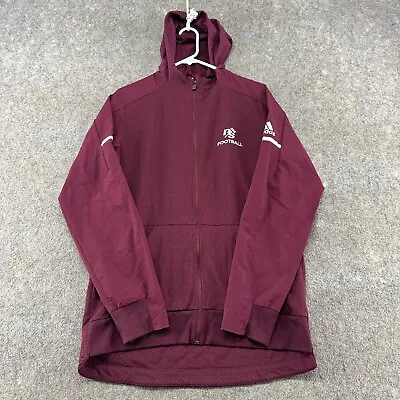 Adidas Sweater Mens Medium Red Maroon Full Zip Hoodie Sweatshirt Climawarm Logo • $11.24