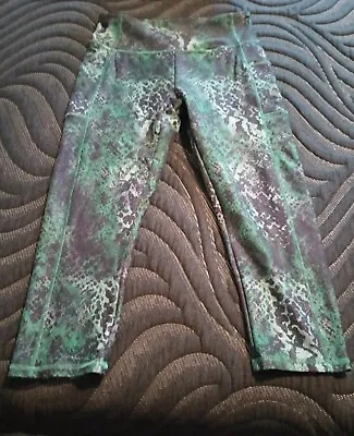 Marika Green Print Cropped  Leggings Size Large Elastic Waist Pocket • $14.40