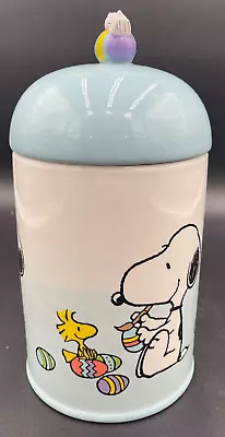 Peanuts Snoopy Woodstock Cookie Jar Dog Cat Treat Canister Light Blue Easter NEW • $21.99
