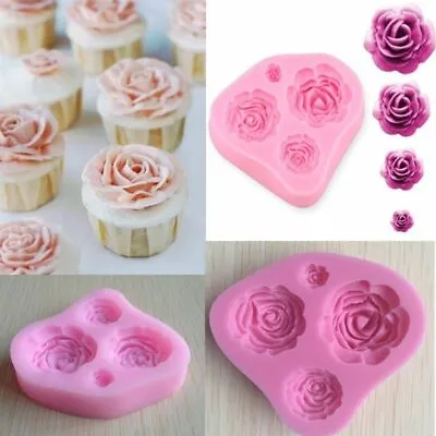 Roses Mould Flowers 4 Cell Cake Decorating Fondant Icing Chocolate Resin Silicon • £5.75
