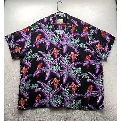 VTG Paradise Found Hawaiian Shirt Mens 3XL Purple Black Parrot Magnum PI Selleck • $29.67