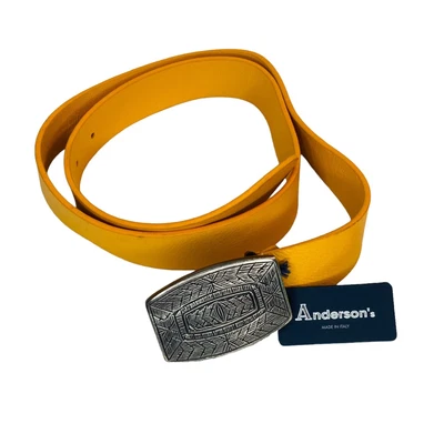 £88.79 • Buy ANDERSON'S Pumpkin Orange Silver Buckle Italy Genuine Calf Leather Belt 34 NWT