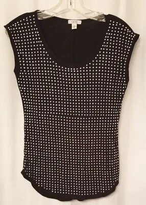 $24.95 • Buy Cache' Silver Studded Black Sleeveless Top BOHO Boutique Chic Made In USA 